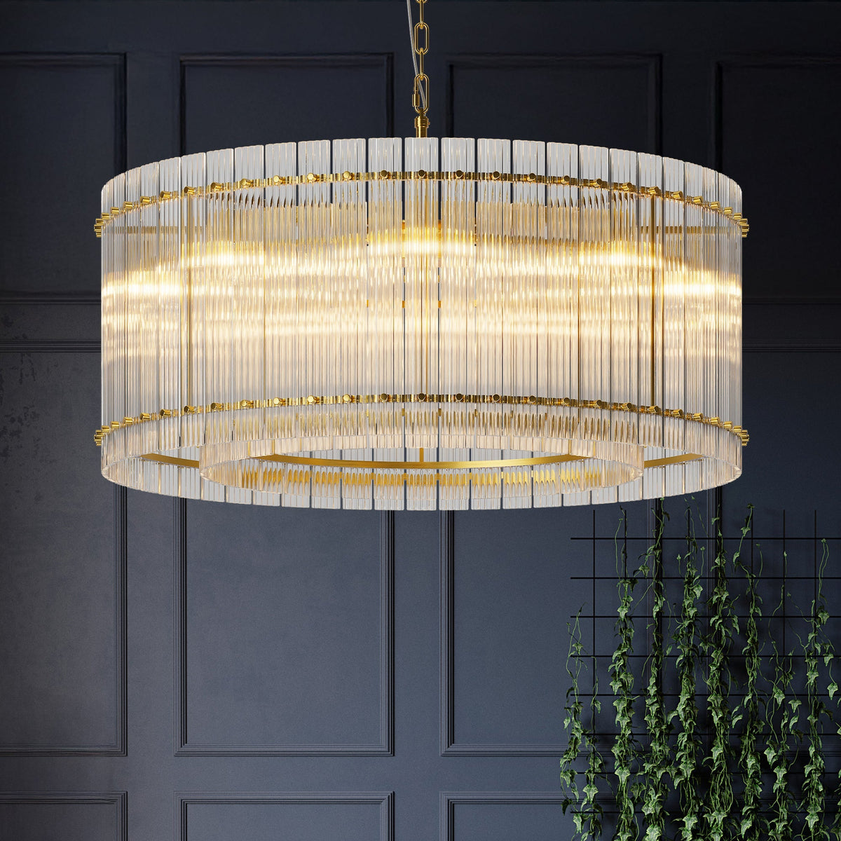 37" Modern Gold Round 8-Light Crystal Chandelier with 2-Tier Crystal Glass - Gold