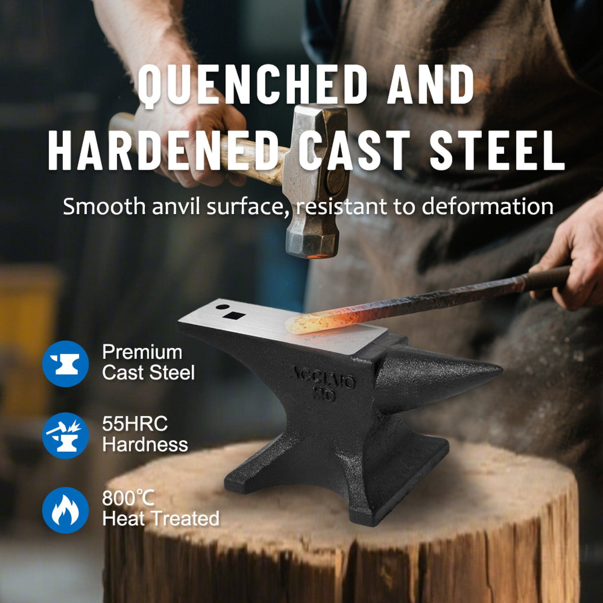 Single Horn Anvil with Heat-Treated Cast Steel – Black