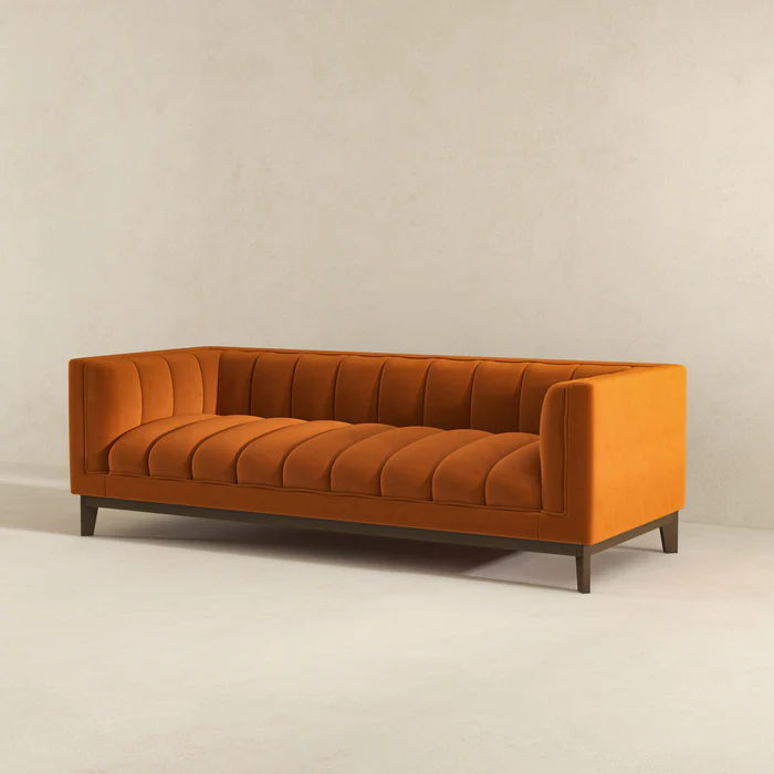 Mid Century Modern Sofa with Pet-Friendly Upholstery - White, Green, Orange