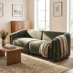 Modern Minimalist Curved Block Sofa with Wood Accents - Cream Boucle