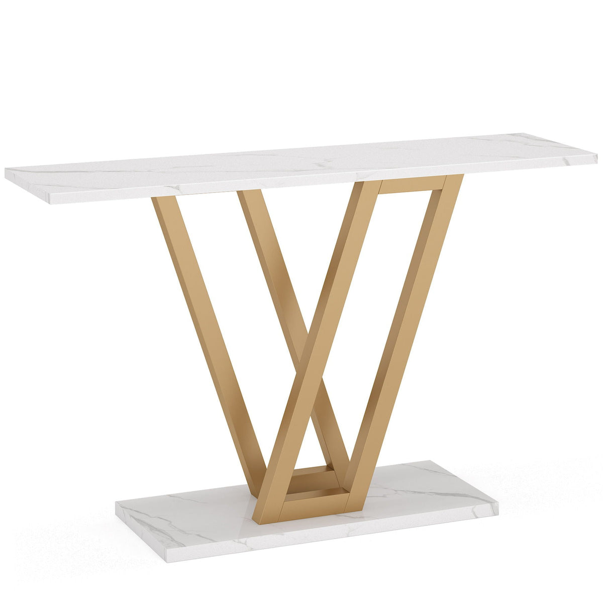 White Console Table with V Leg Frame - Gold