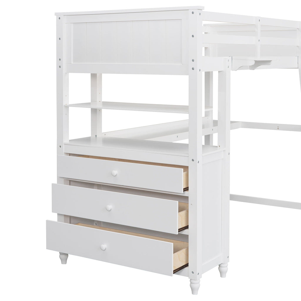 Twin Loft Bed with Drawers and Desk - White