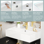 Bathroom Vanity with Single Ceramic Sink and Side Storage - Multiple Colors