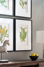 Botanical Flower Wall Art Set of 4 with Framed Prints - White / Blue