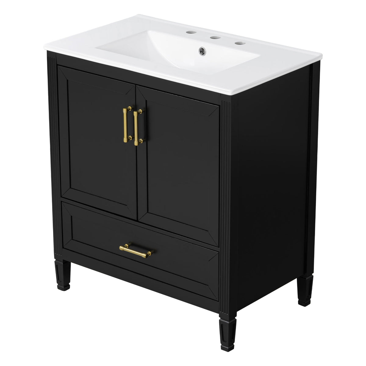 Elegant Fluted Bathroom Vanity with Sink and Soft Close Doors - Light Brown, Black, White