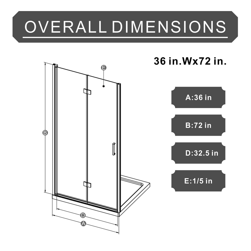 Frameless Glass Shower Door Bifold with Zinc Alloy Handle - Pearl Silver or Black