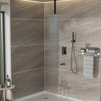 Modern Shower System with Waterfall Tub Spout - Black or Gray