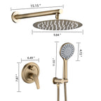 Wall Mounted Shower Set with High Pressure 10" Rain Head & 5-Function Handheld - Gold or Pearl Silver