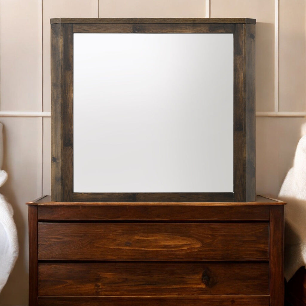 Rustic Mirror with Wooden Frame - Walnut