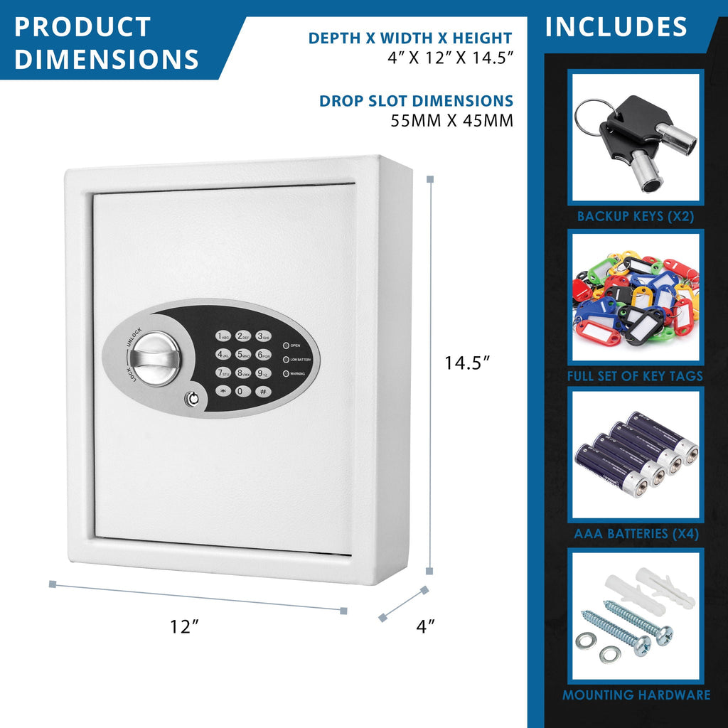 48 Keys Digital Key Cabinet Wall Safe with Keypad Access - White