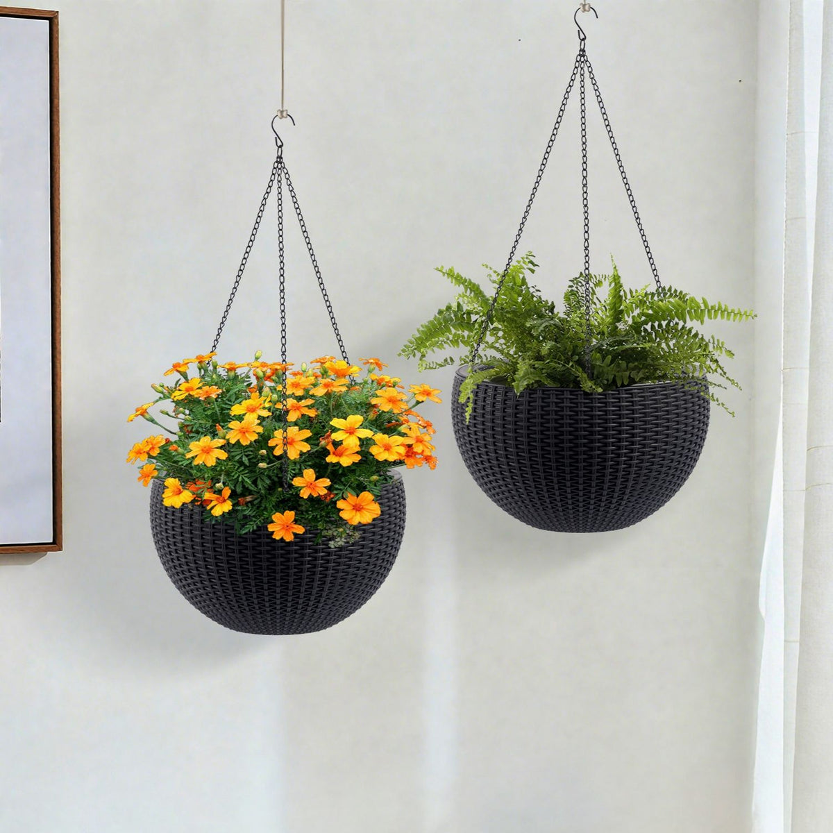 Self Watering Hanging Planter with Water Level Indicator - White, Black, or Dark Brown