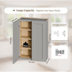 Gray Shaker Solid Wood Bathroom Storage Cabinet with Soft-Close Doors - Gray
