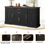 63" Farmhouse Barn Door Storage Cabinet with Drawers - Rustic MDF Sideboard
