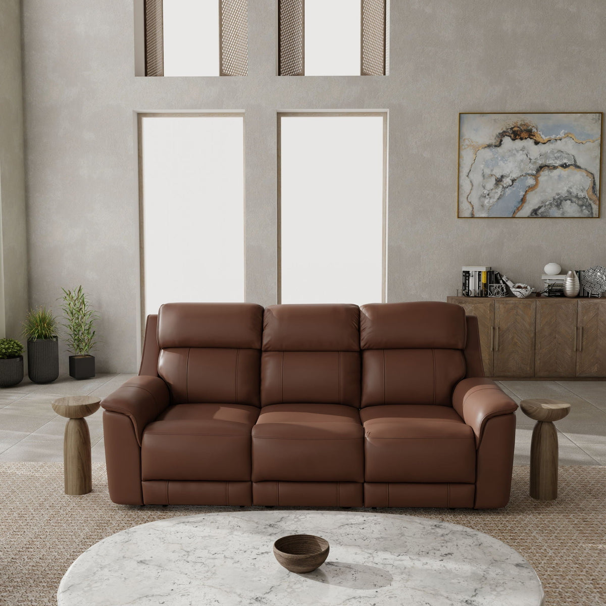Dual Power Reclining Sofa with Adjustable Headrest - Blue, Dark Brown, Dark Gray