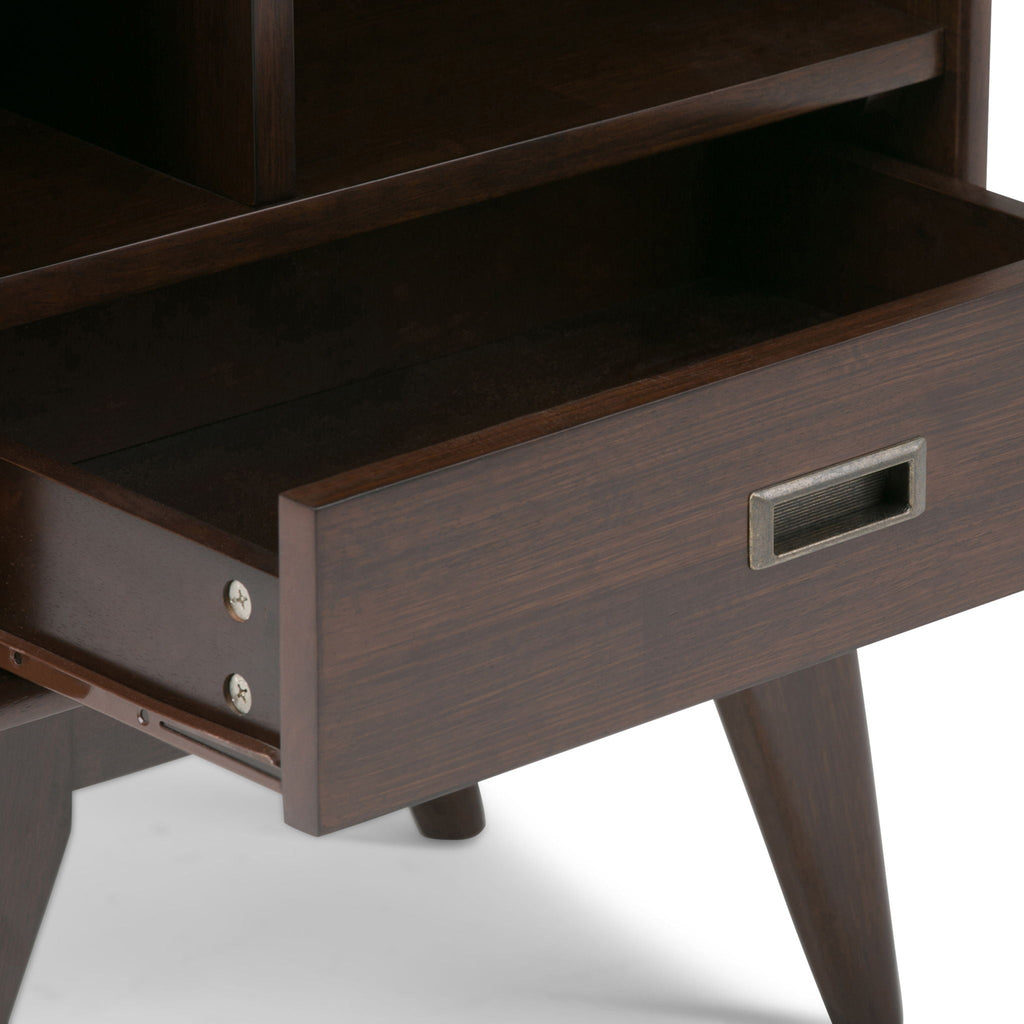 Mid Century Wide Bookcase with Storage Drawers - Multiple Colors