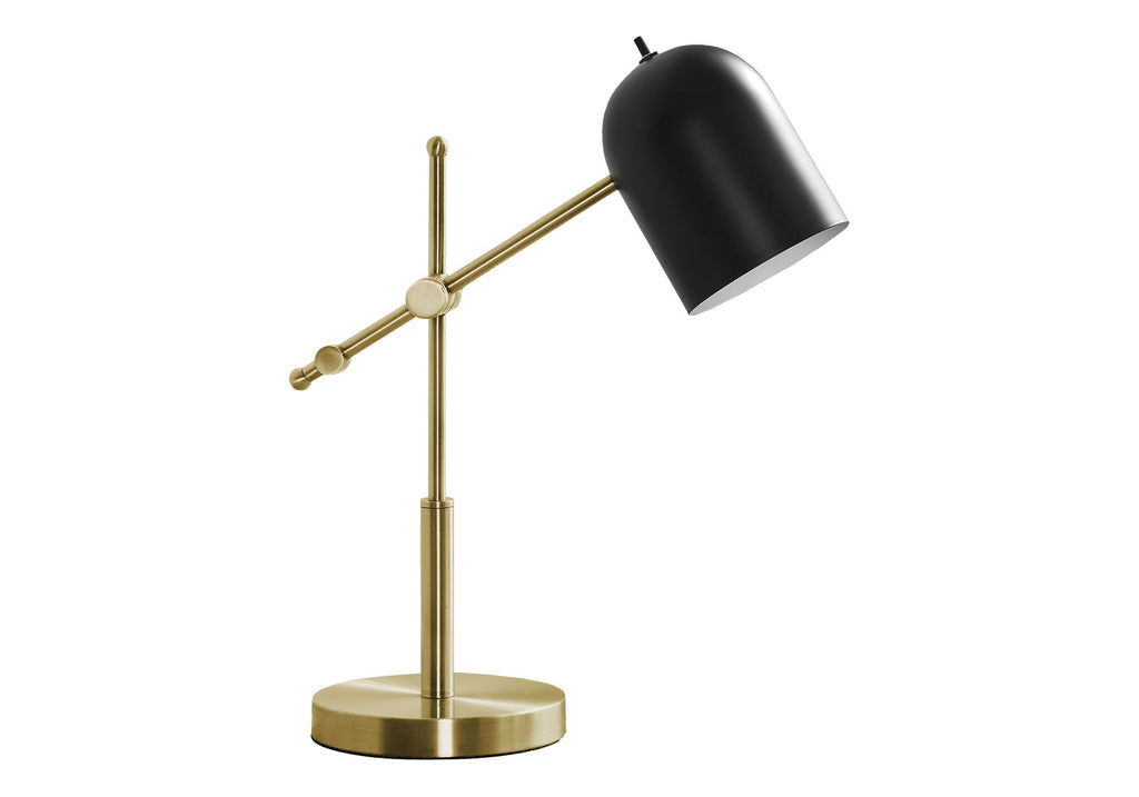 Brass Metal Table Lamp with Black Shade - Gold