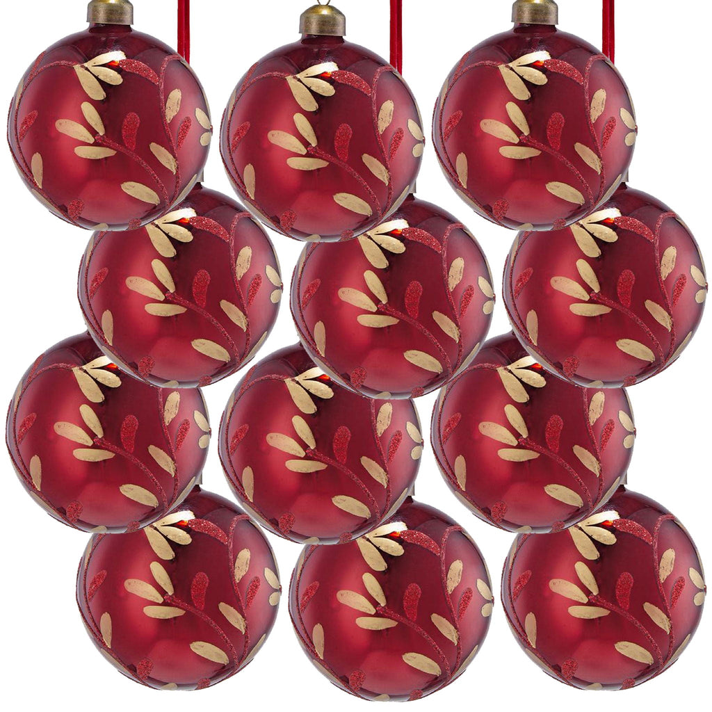 Red Glass Christmas Tree Ornaments with Elegant Finish - Sets Available