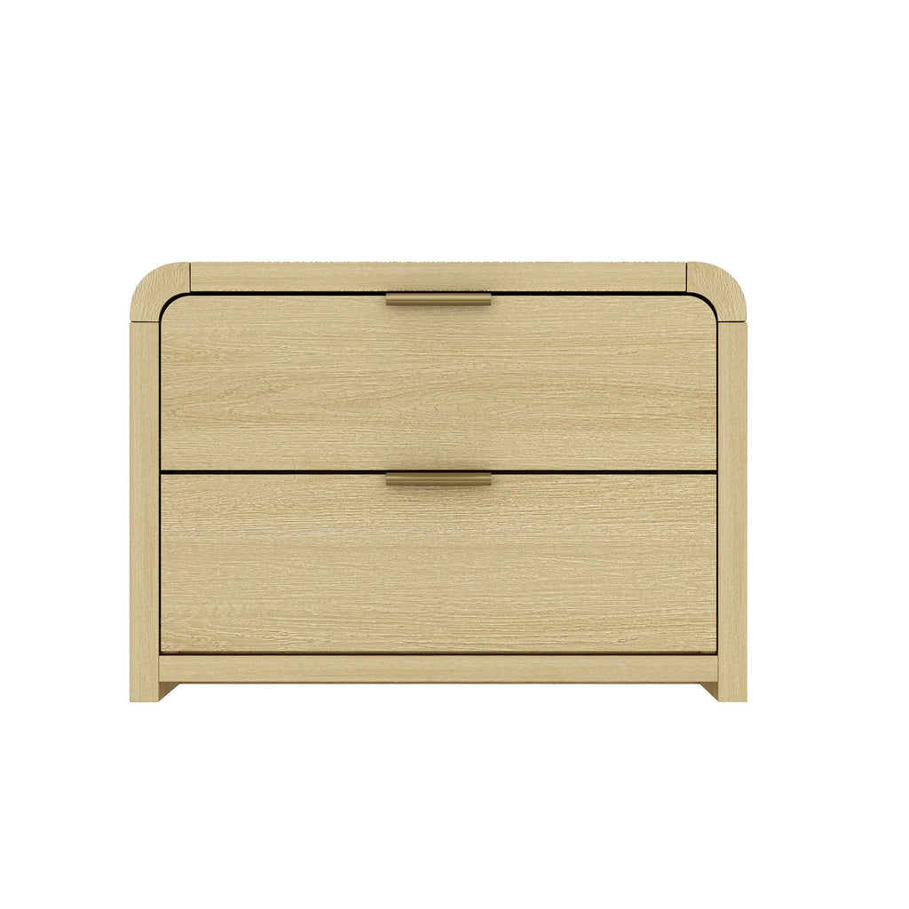 Modern Minimalist Solid Wood Nightstand with Two Drawers - Light Brown or Black