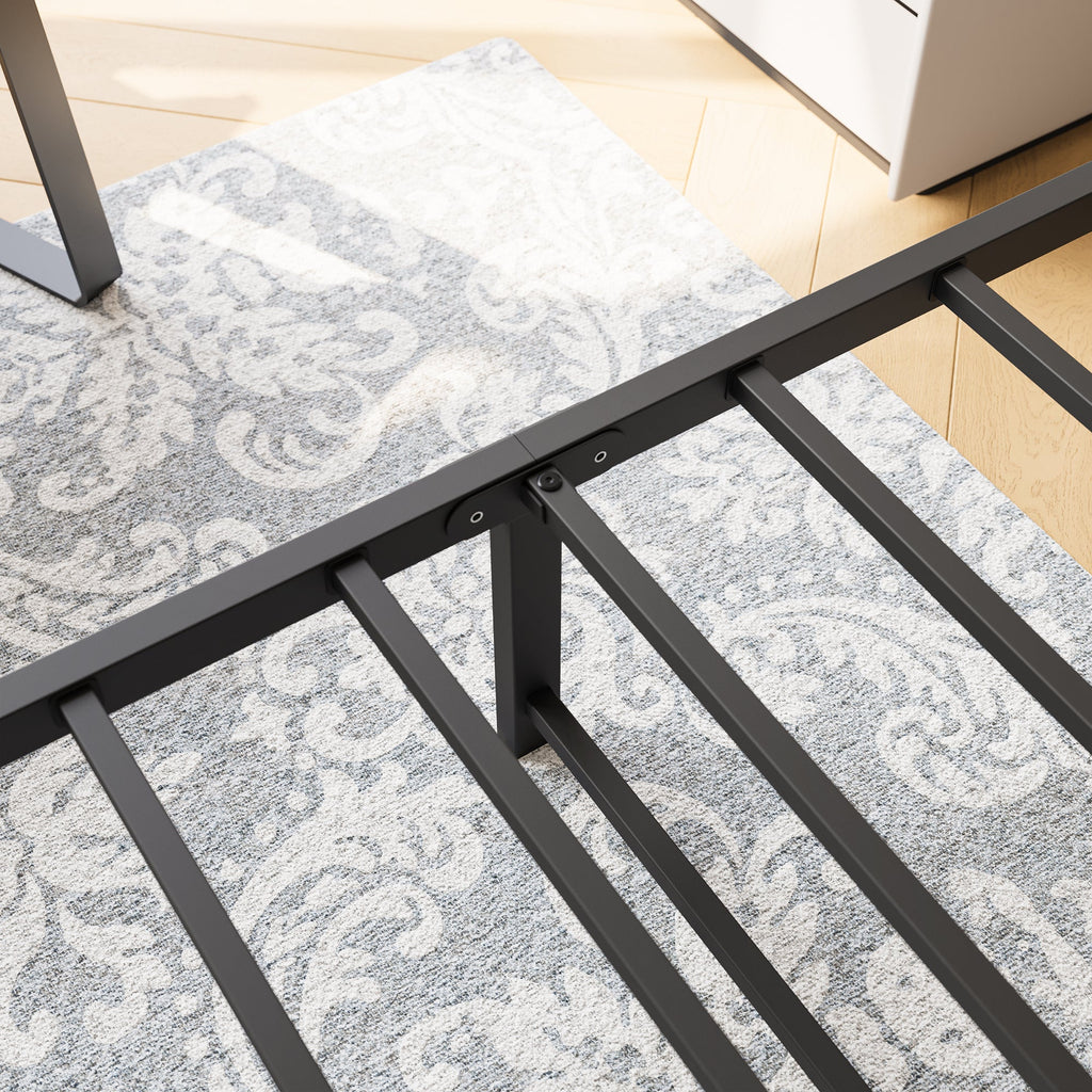 Victorian-Style Steel Bed Frame with Powder-Coated Finish - Black