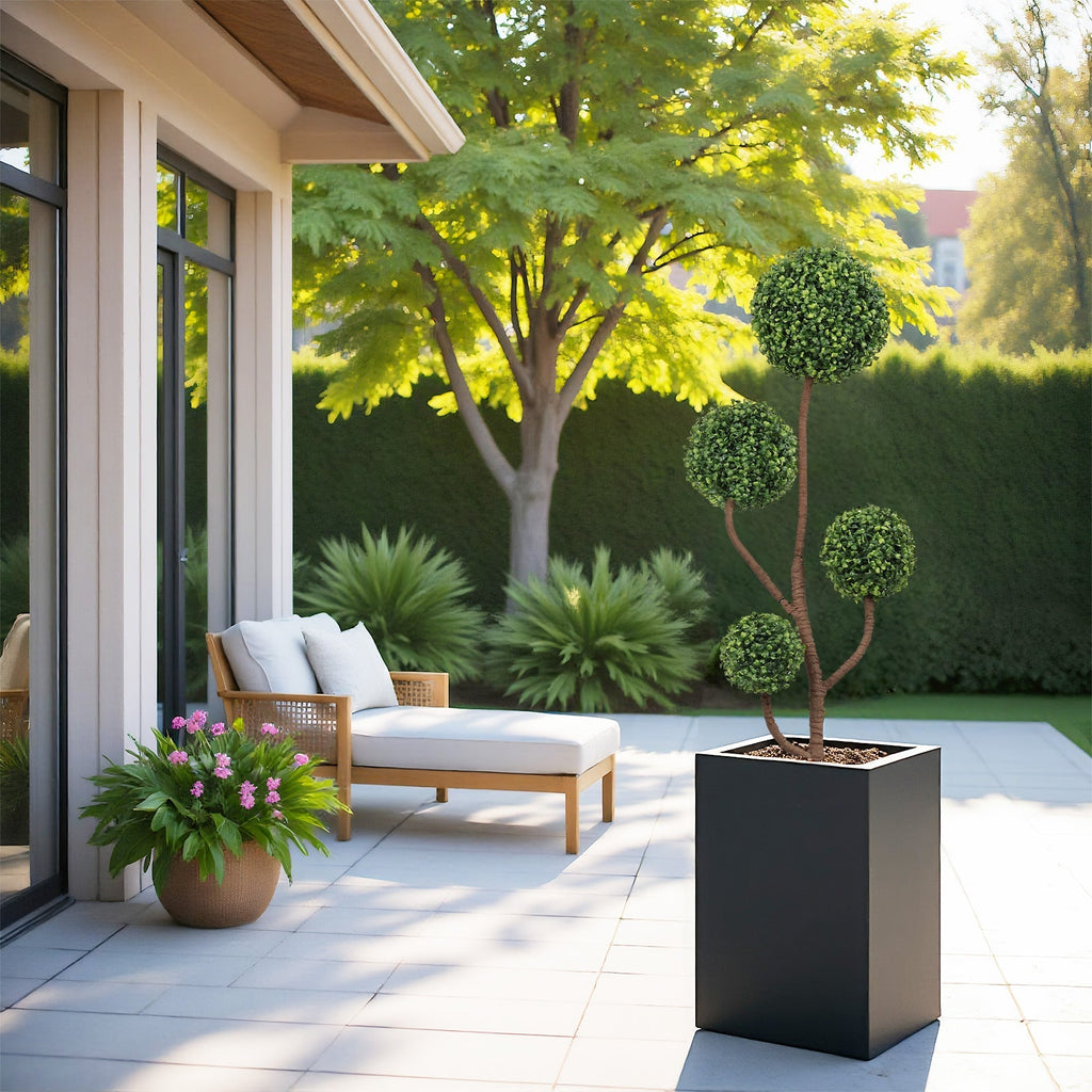 4ft Tall Artificial Boxwood Topiary Tree with Sturdy Planter - Green