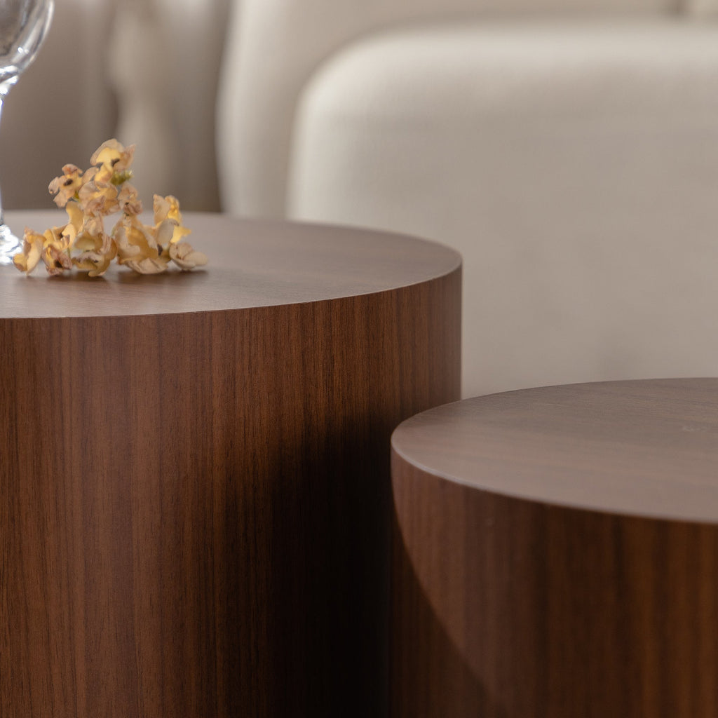 Nesting Coffee Table Set of 2 Round Wooden Tables with Space-Saving Design - Multiple Colors