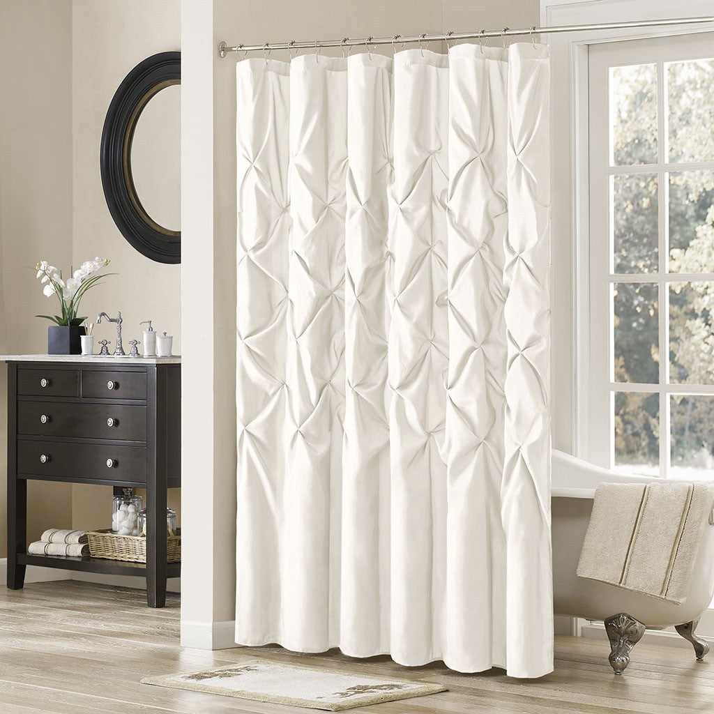 Tufted Semi-Sheer Shower Curtain with Tufted Texture - White