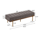 Luxury Upholstered Ottoman Bench with Channel Tufting and Metal Base - Gray