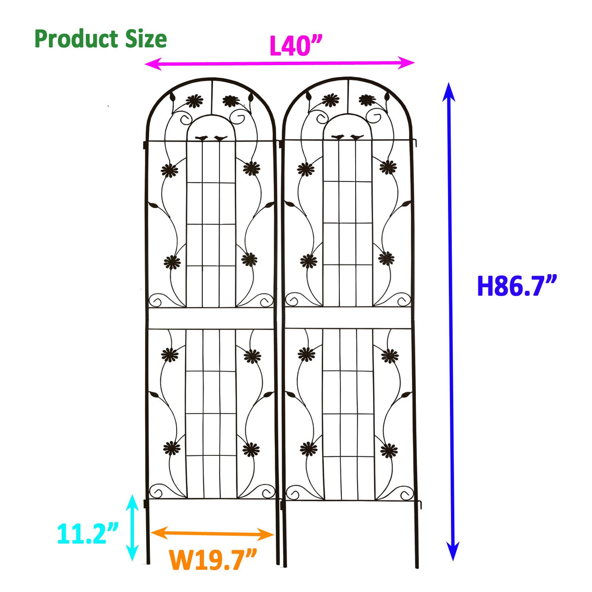 Metal Garden Trellis 2 Pack with Rustproof Finish – Black or Brown