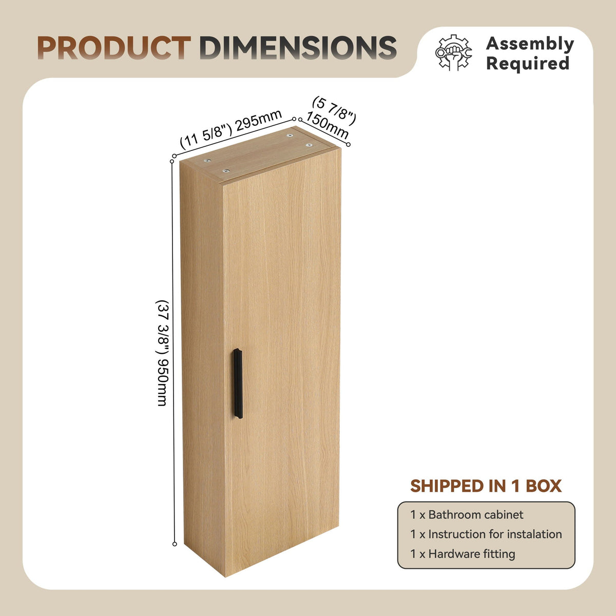 Tall Floating Bathroom Side Cabinet with Adjustable Shelving - Light Oak
