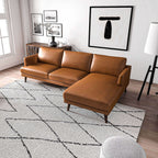 Light Brown L-Shaped Sectional Sofa with Solid Eucalyptus Wood Frame