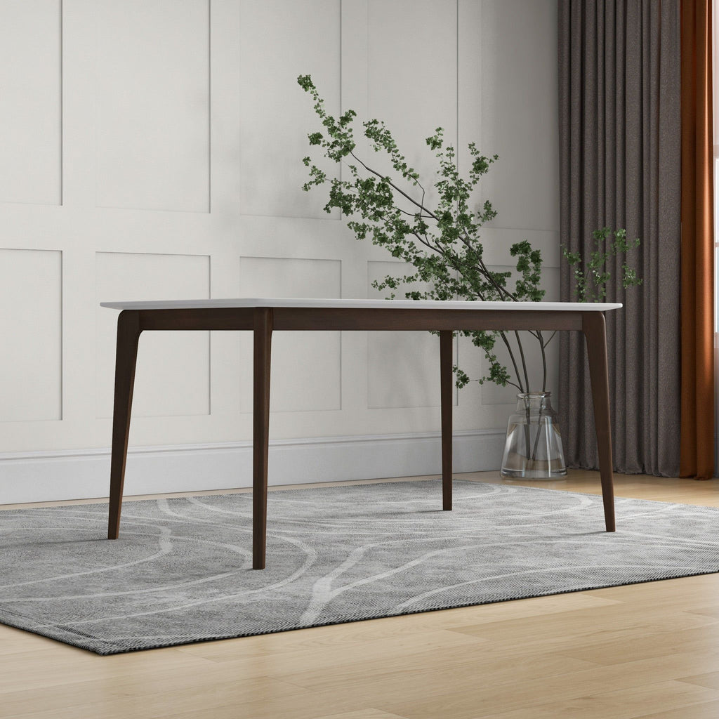 Rectangular Modern Dining Table with Solid Wood Construction – Dark Brown or White