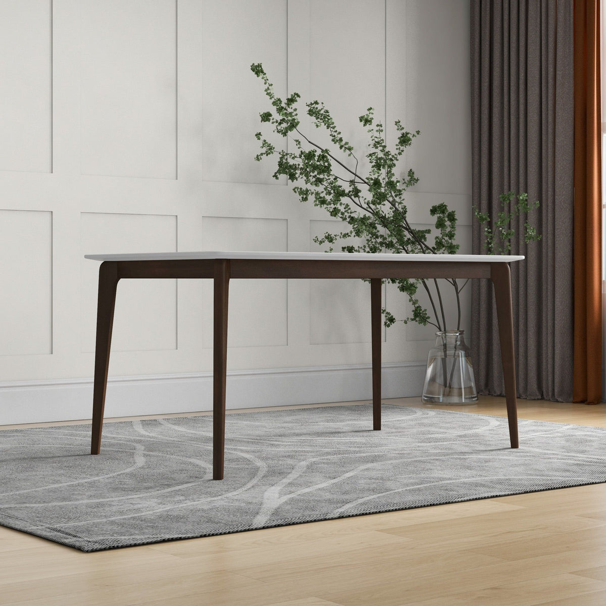 Rectangular Modern Dining Table with Solid Wood Construction – Dark Brown or White