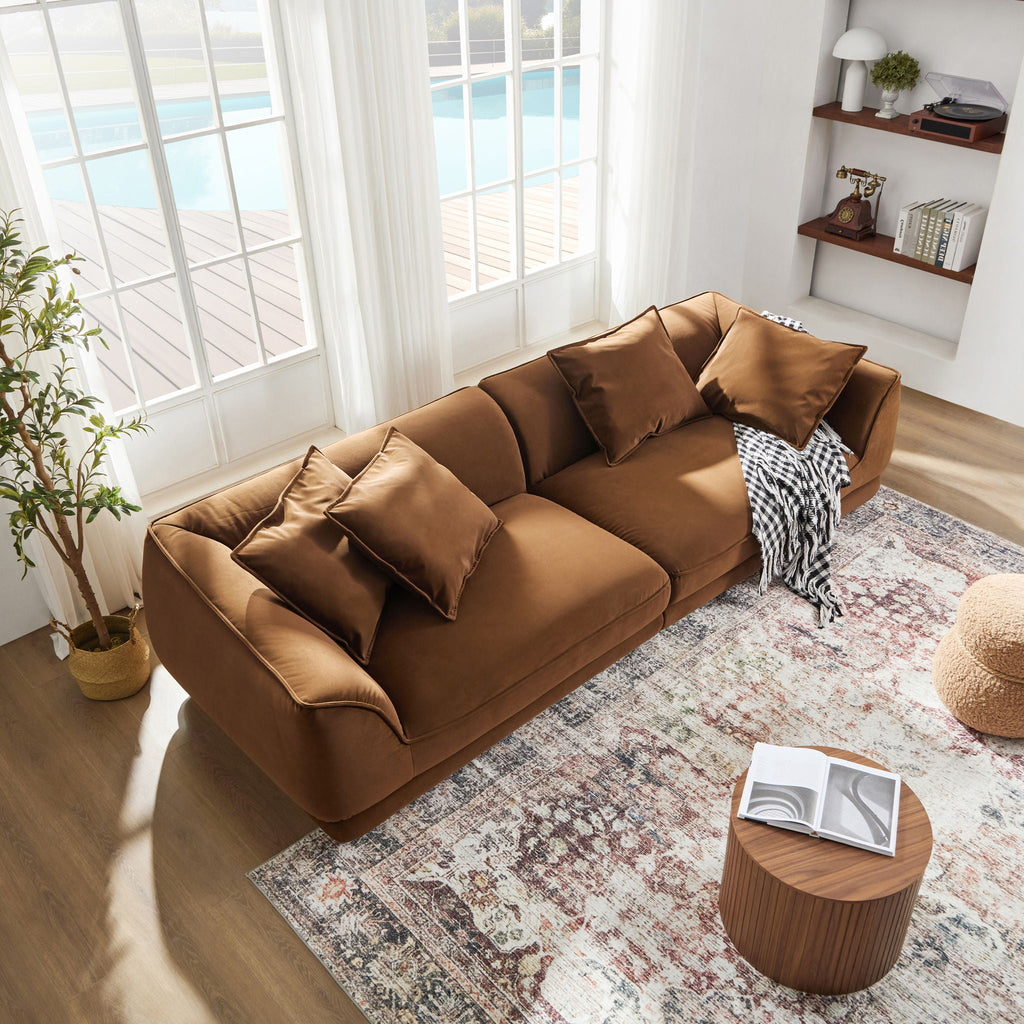 Nordic Modern Sofa With Removable Pillowcase and High Density Sponge - Dark Brown