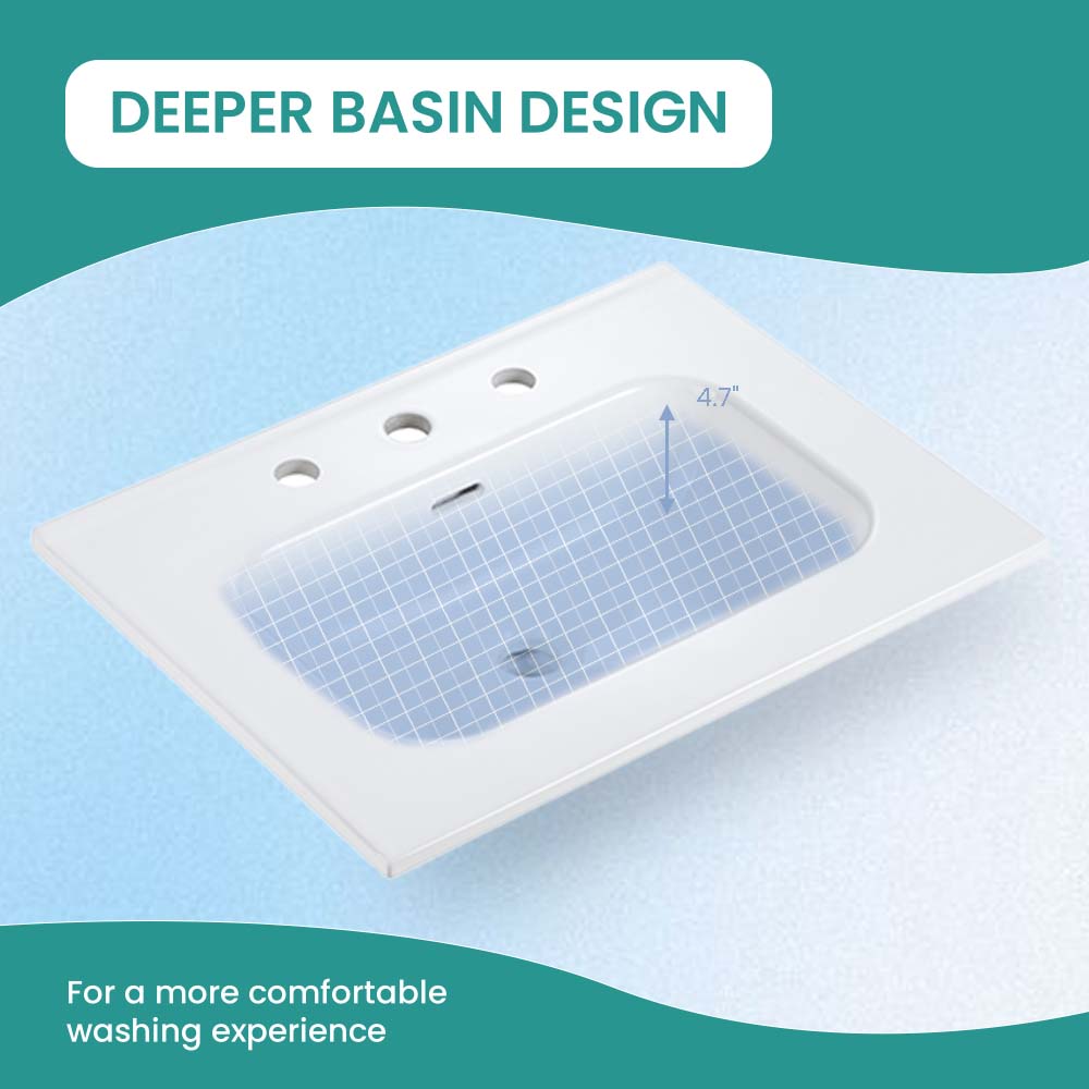 Glossy White Ceramic Integrated Sink with Seamless Design - White