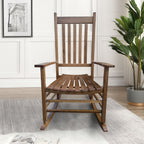 Balcony Porch Adult Rocking Chair with Solid Hardwood Frame - Available in Brown, Oak, or White