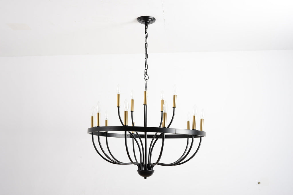 18-Light Industrial Iron Candle Chandelier with Adjustable Height - Gold & Black