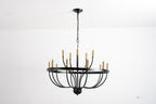 18-Light Industrial Iron Candle Chandelier with Adjustable Height - Gold & Black