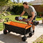 Large Capacity Folding Outdoor Wagon Cart with Extender - Black & Orange