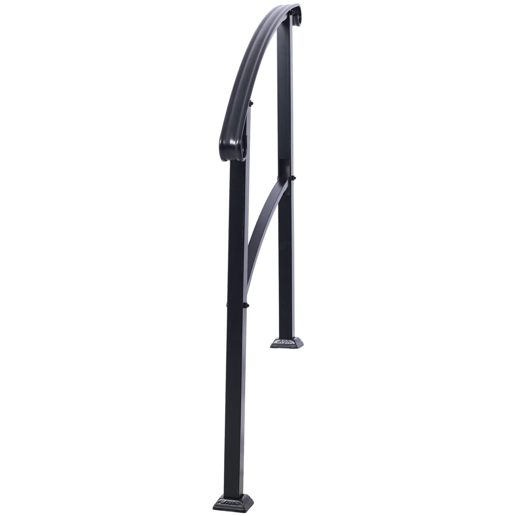 Black Wrought Iron Outdoor Step Handrail with Flexible Installation - Fits 1 to 3 Steps