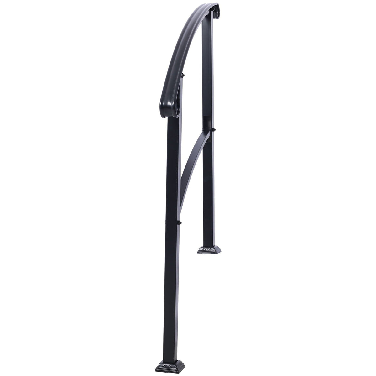 Black Wrought Iron Outdoor Step Handrail with Flexible Installation - Fits 1 to 3 Steps