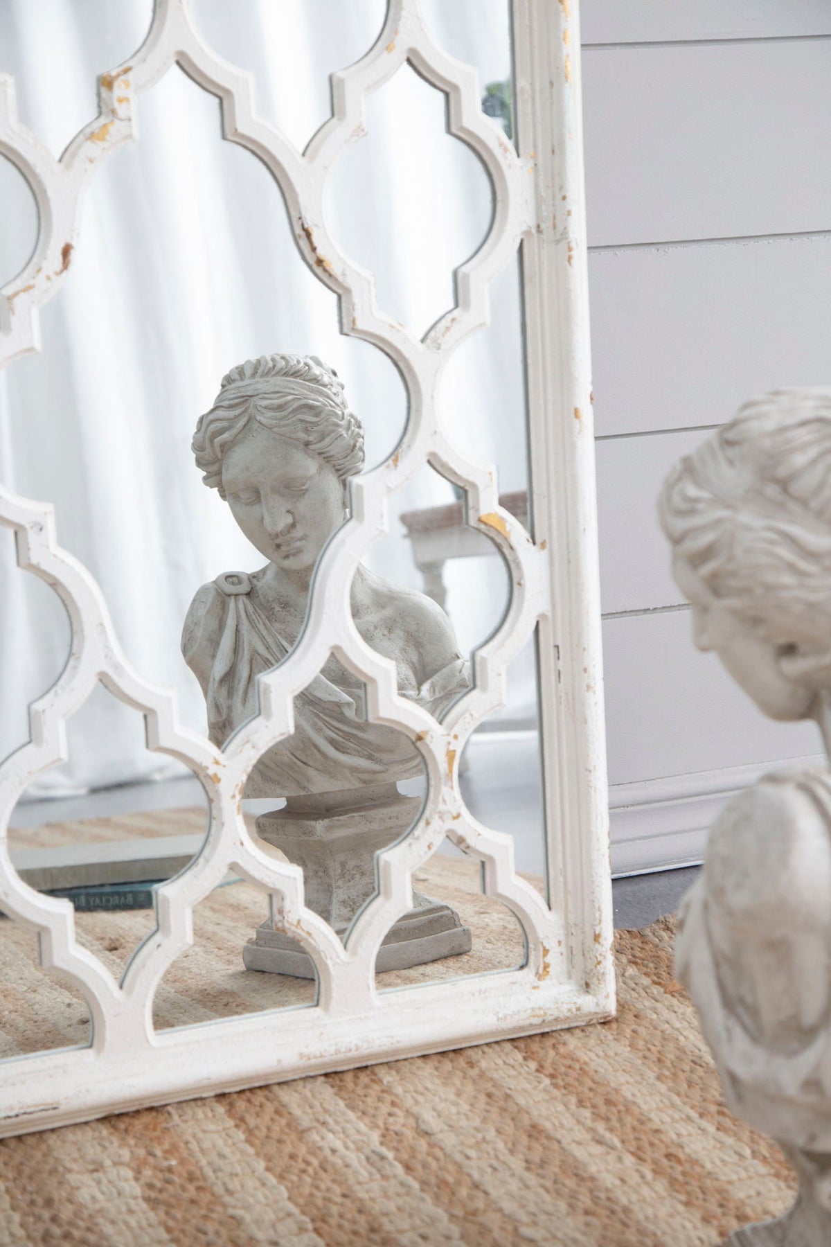 Distressed Floor Mirror with Full Body View - White