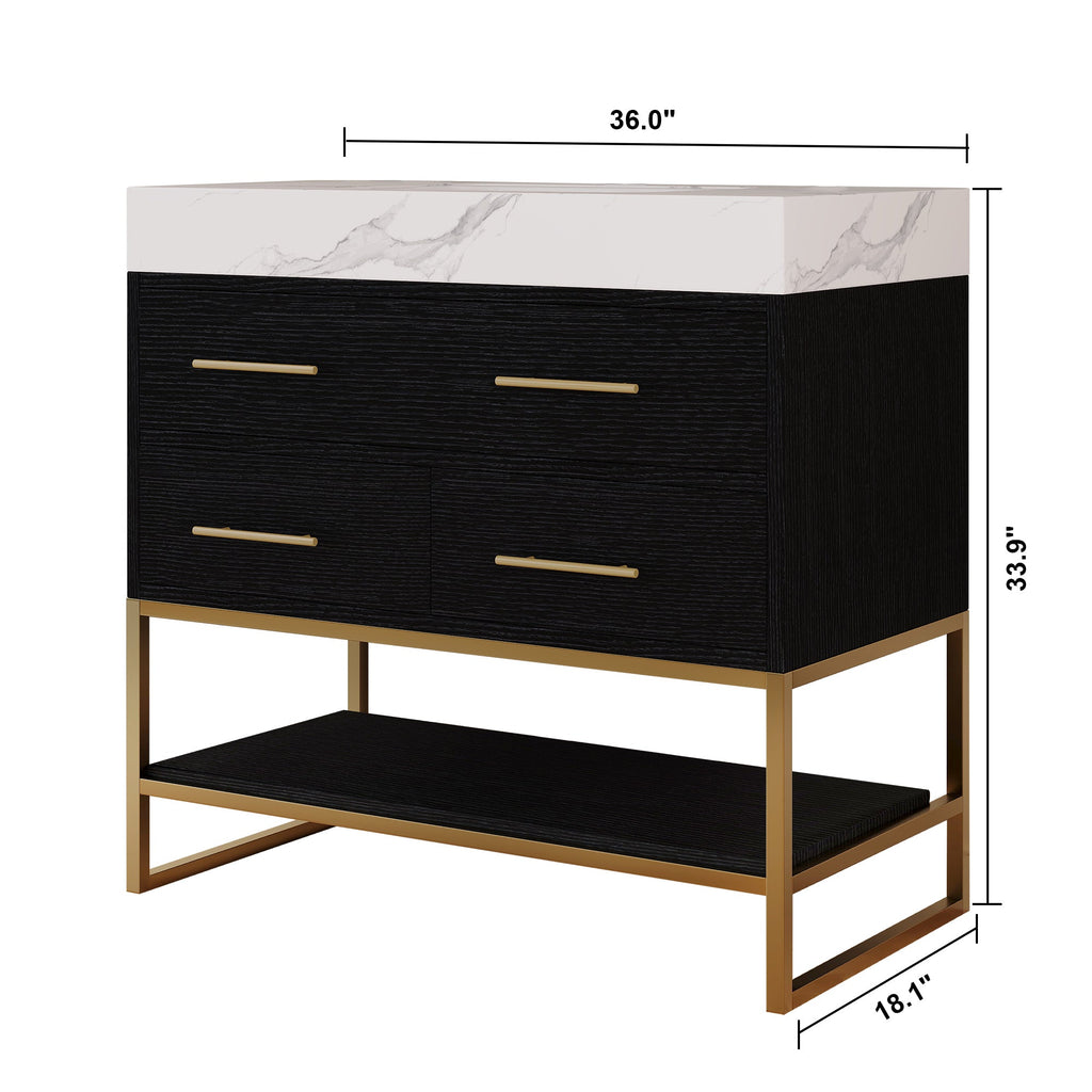 36" Artificial Stone Bathroom Vanity with Ceramic Sink - Black/White