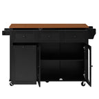 54.2'' Mobile Kitchen Island with Glass Door Storage & Trash Bin