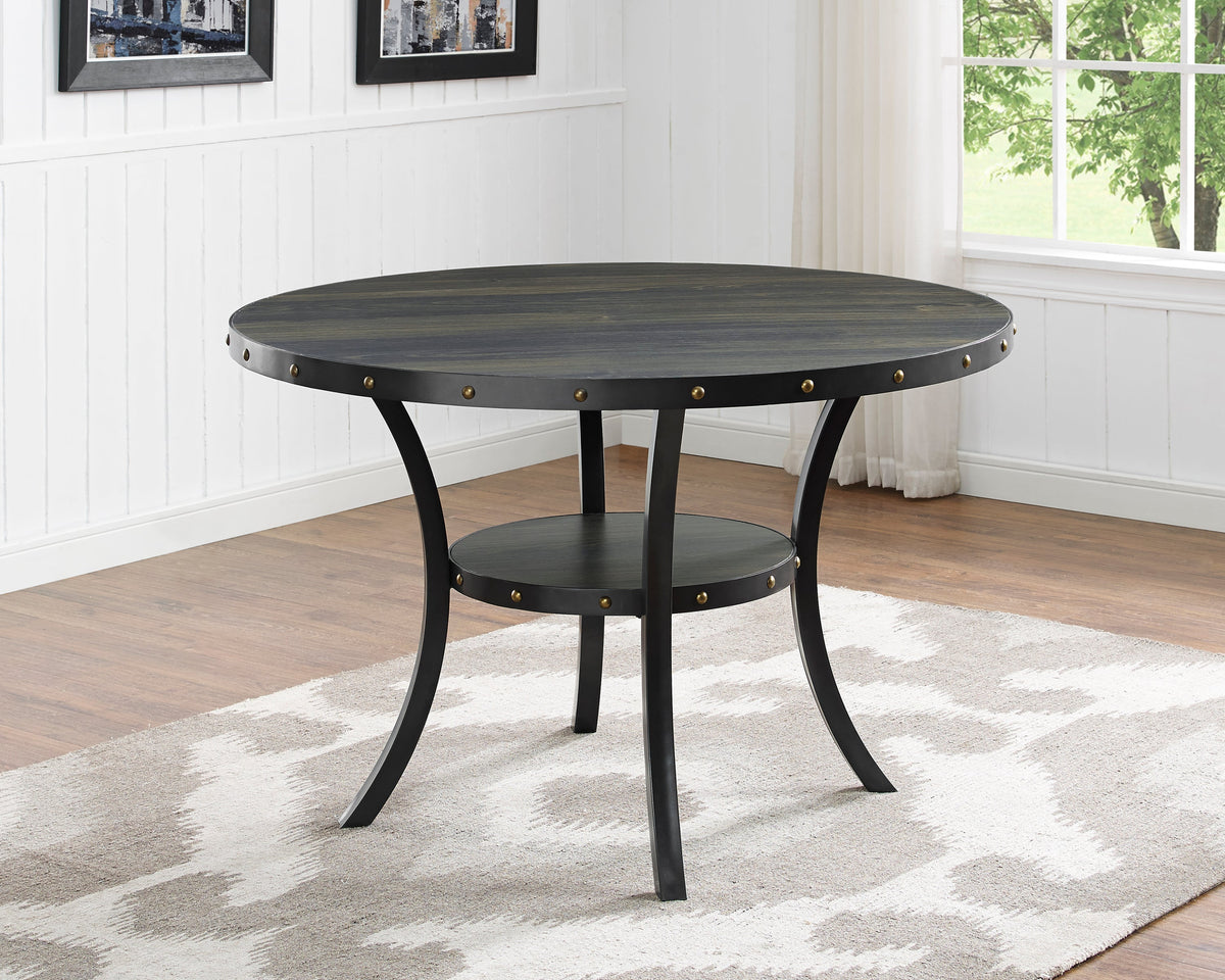 Biony Espresso Wood Dining Set with Nailhead Trim Chairs - Gray