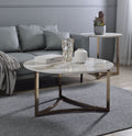 Sintered Stone Top Round Coffee Table with Metal Base - White