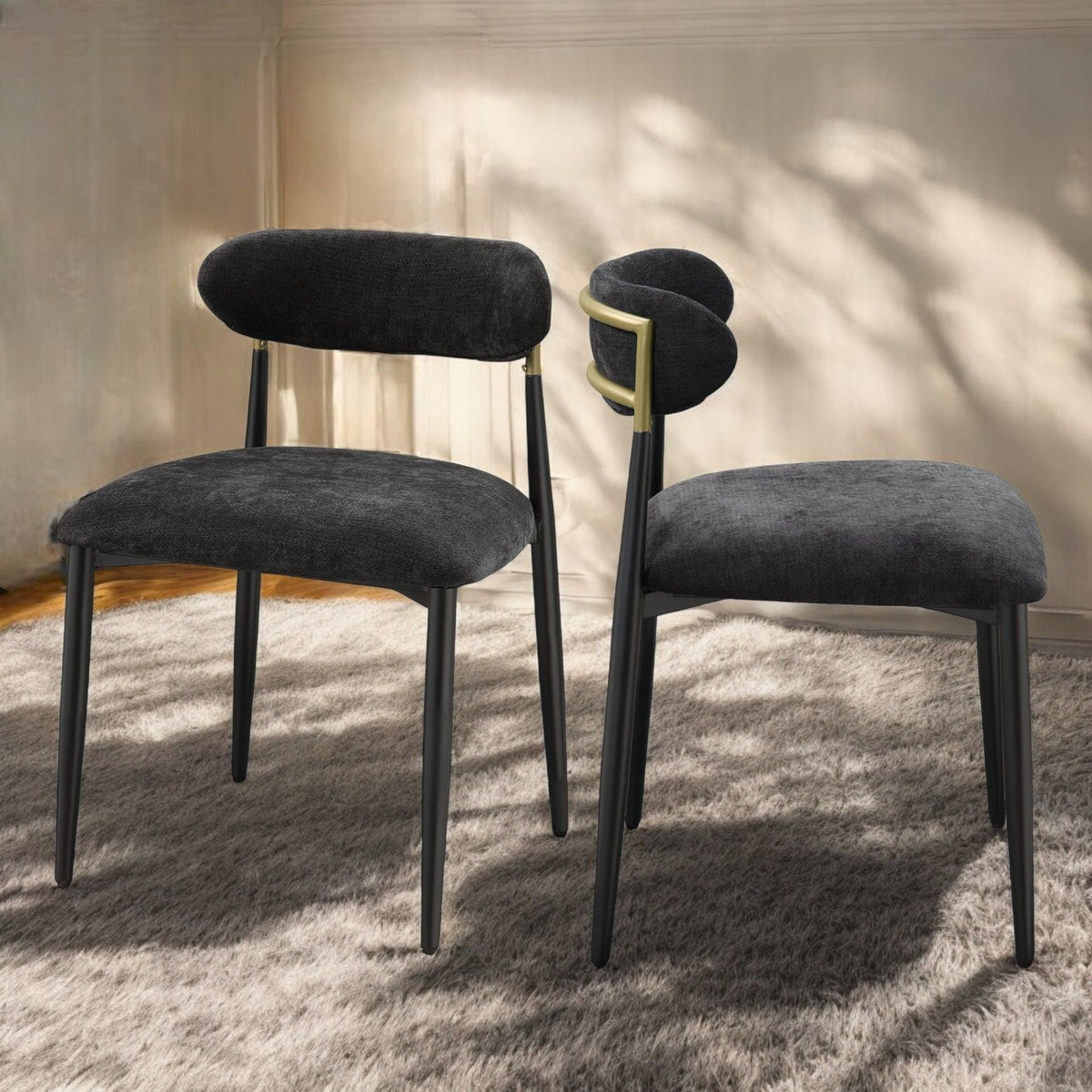 Side Chair Set with Metal Frame and Padded Armrests - Black or Beige