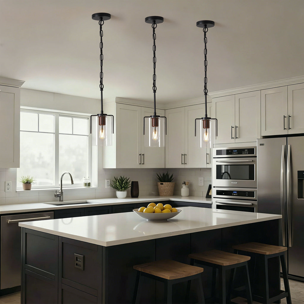 Adjustable Pendant Lighting with Clear Glass Shade - Black or Gold