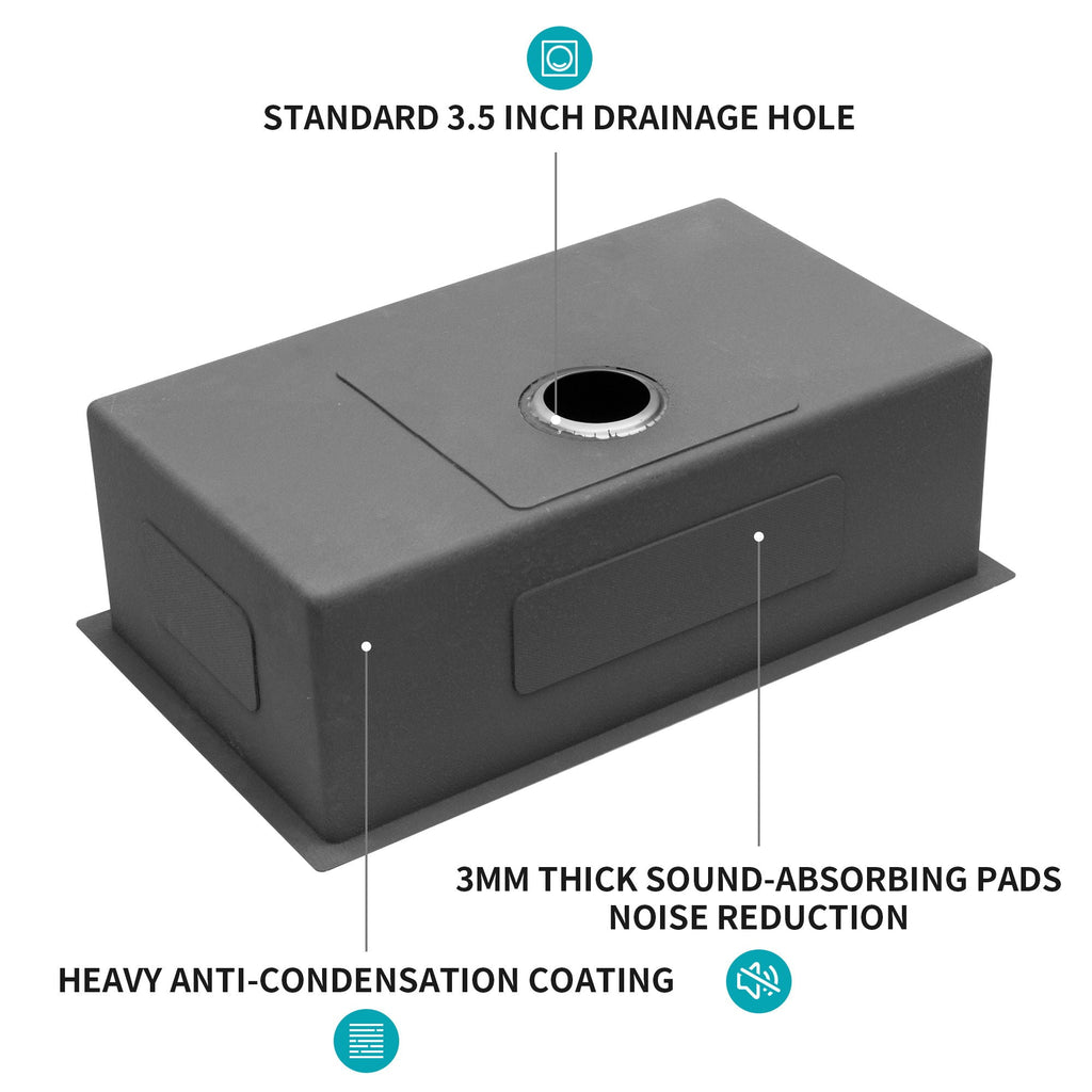 Black Undermount Kitchen Sink with Soundproof Pads - Stainless Steel