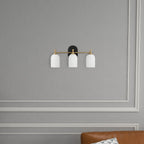 3-Light Vanity Wall Light with Frosted Glass Shades - Black / Gold / White