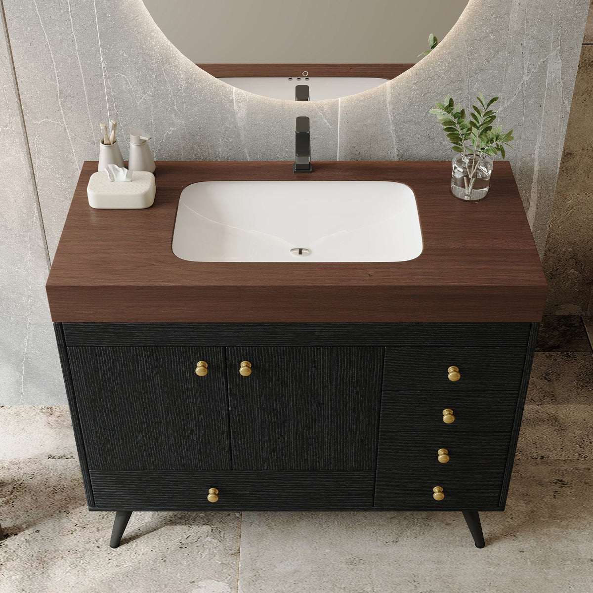 36" Freestanding Bathroom Vanity with Faux Marble Top & Ceramic Sink - Multiple Colors